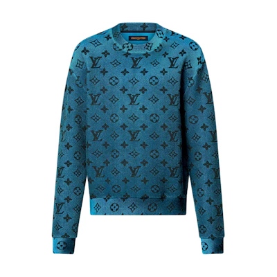 Louis Vuitton SS25 Blue Crewneck Knit Cotton-Blend Sweatshirt Men 1AGTRS