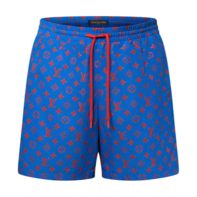 LOUIS VUITTON SS25 Blue Monogram Elastic Waist Drawstring Beach Shorts Mens 1AHVZS