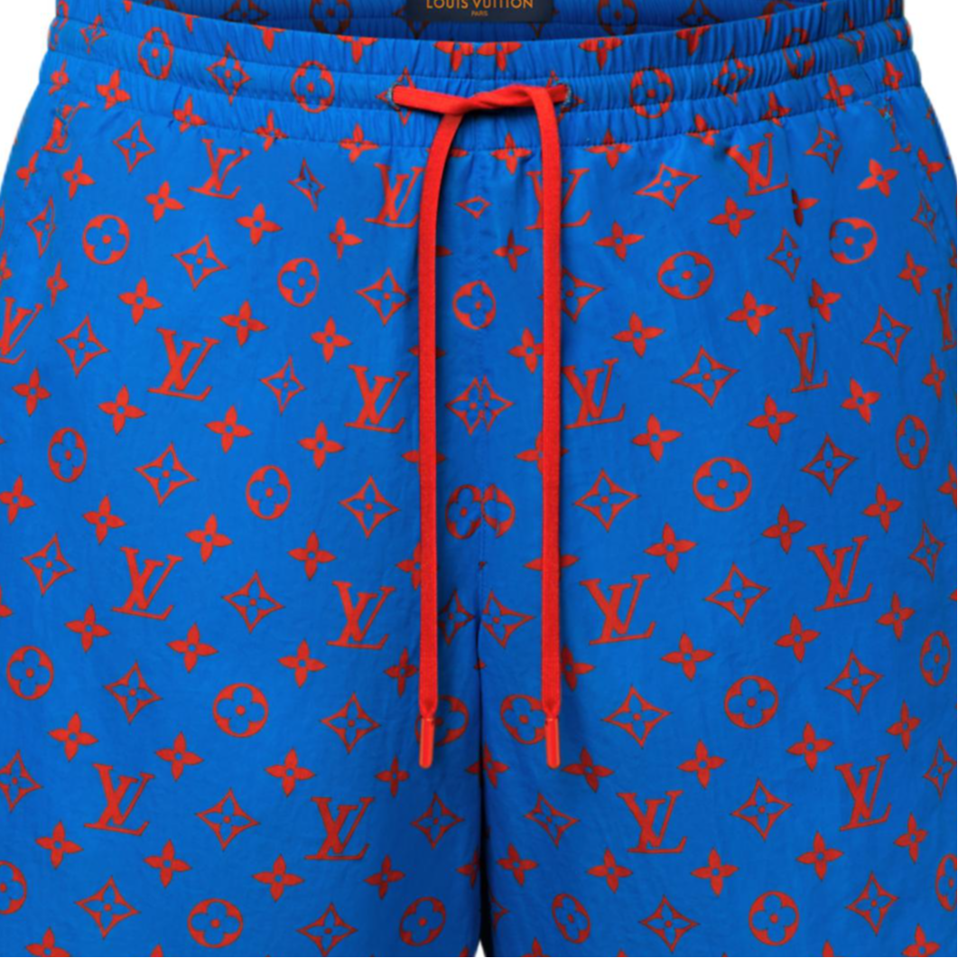 LOUIS VUITTON SS25 Blue Monogram Elastic Waist Drawstring Beach Shorts Mens 1AHVZS 圖 7
