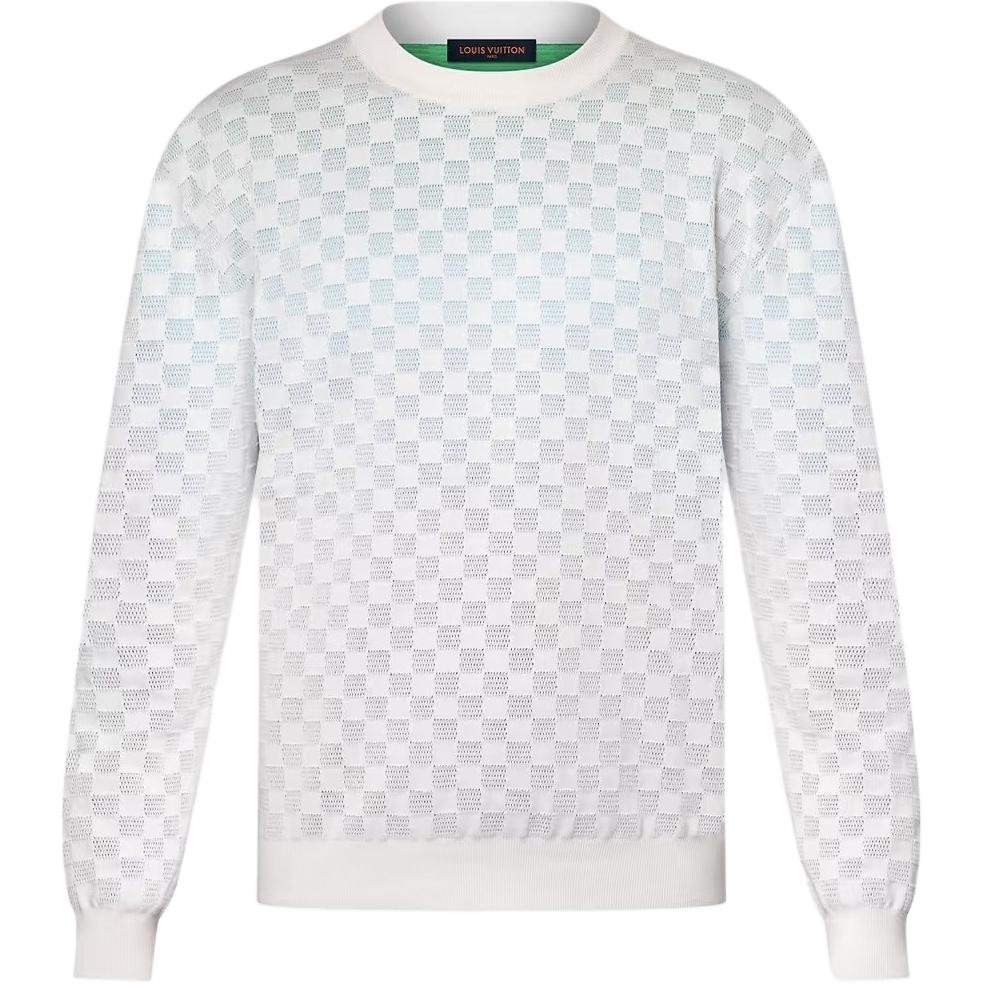 Louis Vuitton SS25 Geometric Crewneck Long-Sleeve Sweatshirt White 1AGTL5