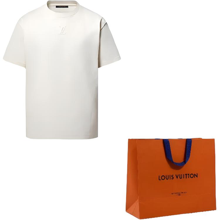 Cheap 루이비통 SS25 아이보리 화이트 로고 엠보싱 크루넥 티셔츠 1AHCNT