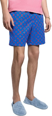 路易威登SS25经典印花抽绳海滩短裤男款蓝色 1AHVZM Lookbook 路易威登SS25经典印花抽绳海滩短裤男款蓝色 1AHVZM