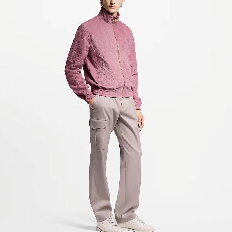 Purchase ルイヴィトン SS25 モノグラム エンボス スエード ジップアップ レザージャケット 紫 メンズ 1AHBTM