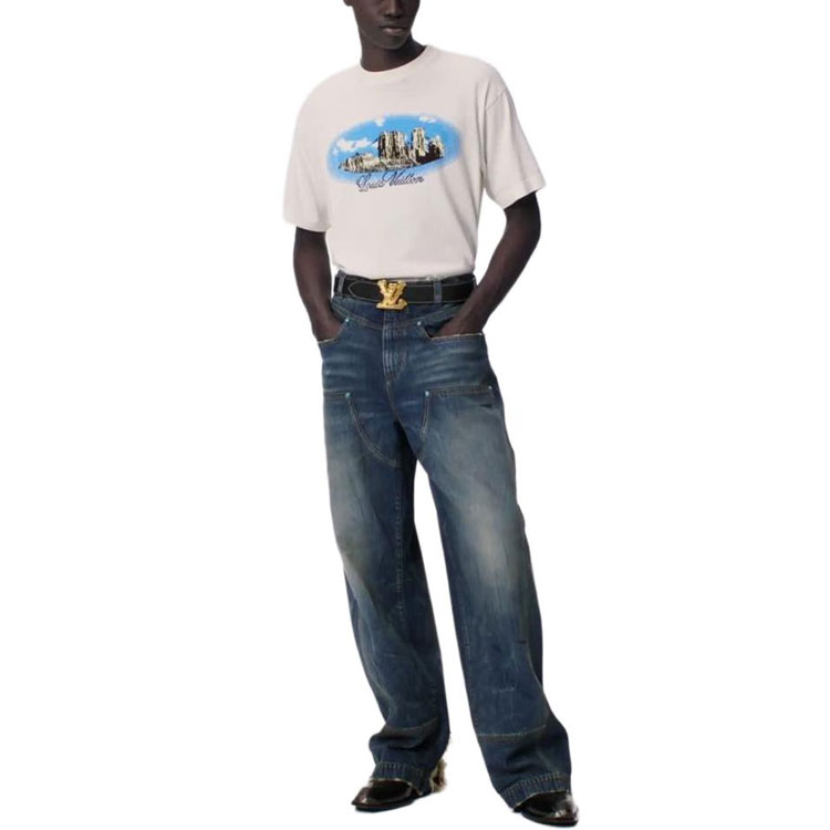 Shop 路易威登 SS25 白色男士短袖圆领T恤满版印花图案。 1AFXK4