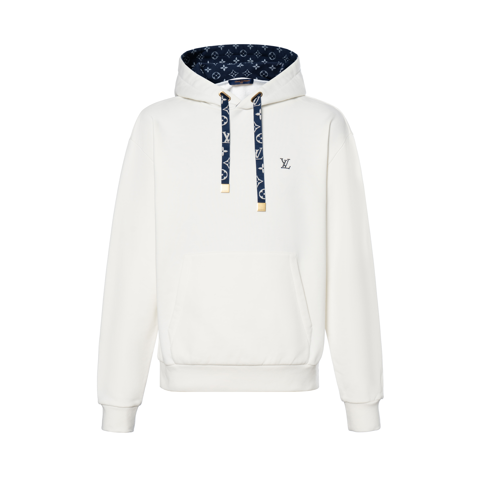 Louis Vuitton SS25 Monogram Print White Cotton Hoodie Long Sleeve White 1AHUGG