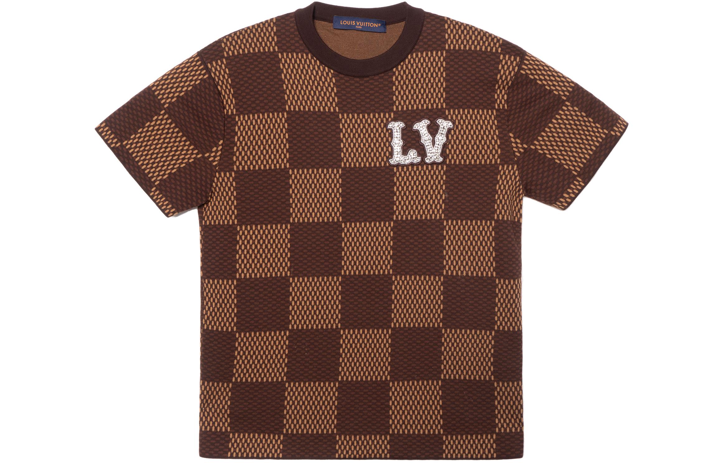 LOUIS VUITTON SS25 Pharrell Crystal Checkered T-Shirt Brown  Short Sleeve. 1AFIUP