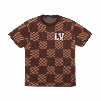 LOUIS VUITTON SS25 Pharrell Crystal Checkered T-Shirt Brown Short Sleeve. 1AFIUP