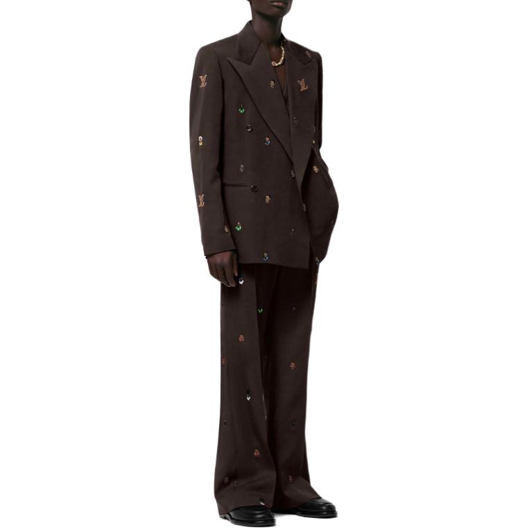 LOUIS VUITTON SS25 Pharrell Logo Embroidered Zipper Flare Pants Brown Mens. 1AFJ27 圖 3