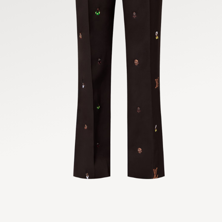 LOUIS VUITTON SS25 Pharrell Logo Embroidered Zipper Flare Pants Brown Mens. 1AFJ27 圖 6