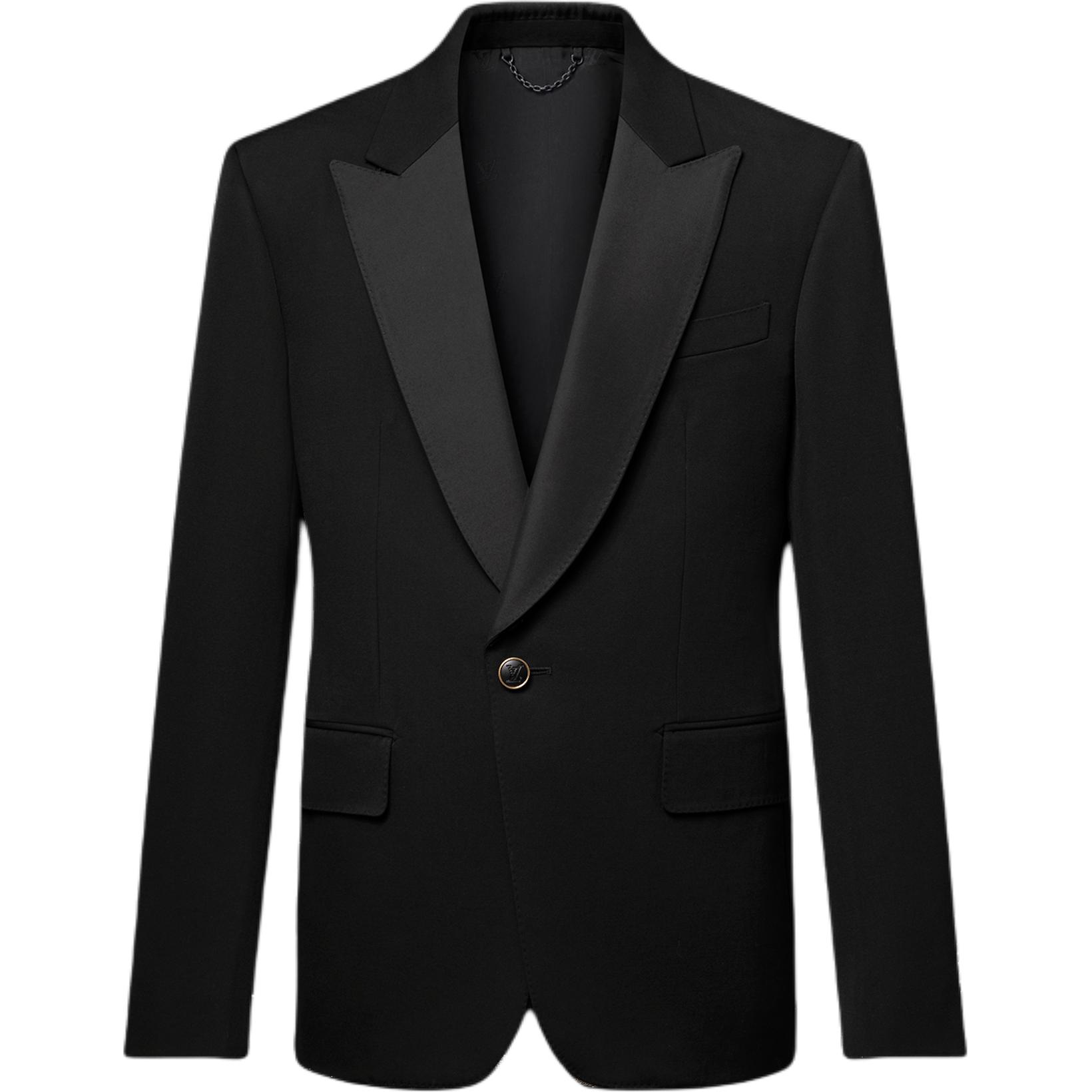 Louis Vuitton SS25 Silk Rhinestone Button Tuxedo Jacket - Black 1AGMSY