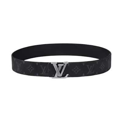 LOUIS VUITTON Stitch Logo Canvas Leather Belt Black 4cm Mens M8560Q