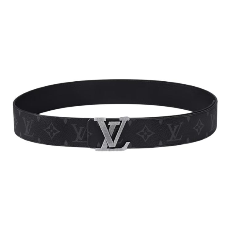 LOUIS VUITTON Stitch Logo Canvas Leather Belt Black 4cm Mens M8560Q 圖 2