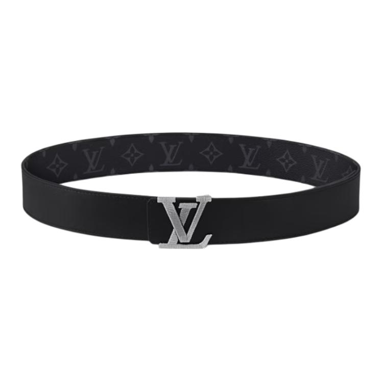 LOUIS VUITTON Stitch Logo Canvas Leather Belt Black 4cm Mens M8560Q 圖 3