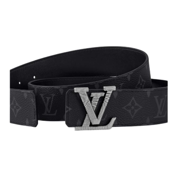 LOUIS VUITTON Stitch Logo Canvas Leather Belt Black 4cm Mens M8560Q 圖 4
