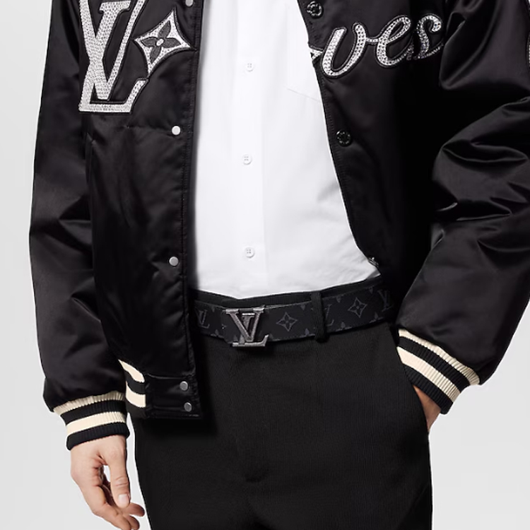 LOUIS VUITTON Stitch Logo Canvas Leather Belt Black 4cm Mens M8560Q 圖 5