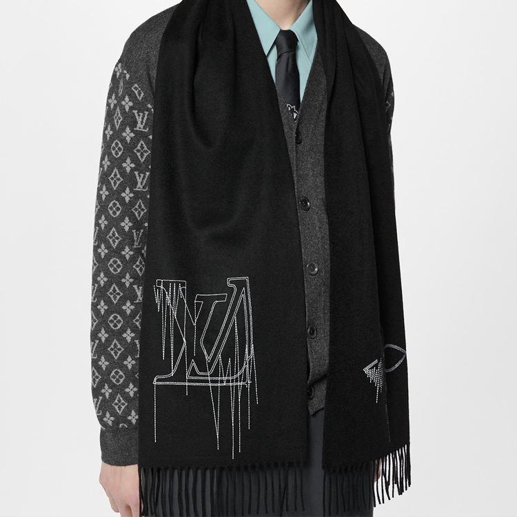 Purchase LOUIS VUITTON 縫紉圖案印花羊絨圍巾 男女適用. M77981