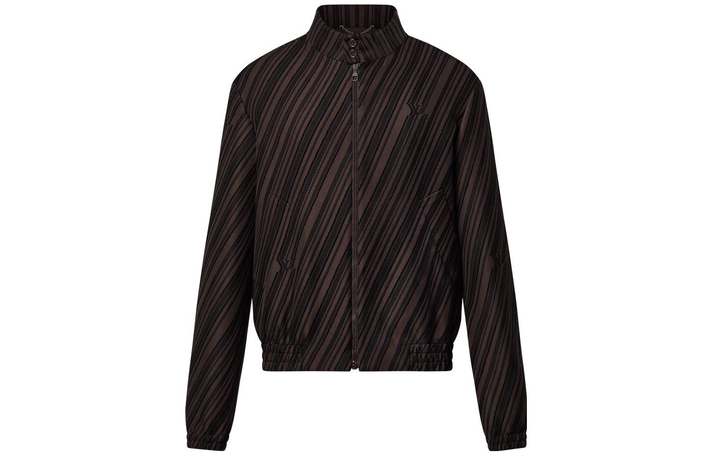 Louis Vuitton Stripe Stand Collar Zipper Long-Sleeve Jacket Deep Brown 1AF842
