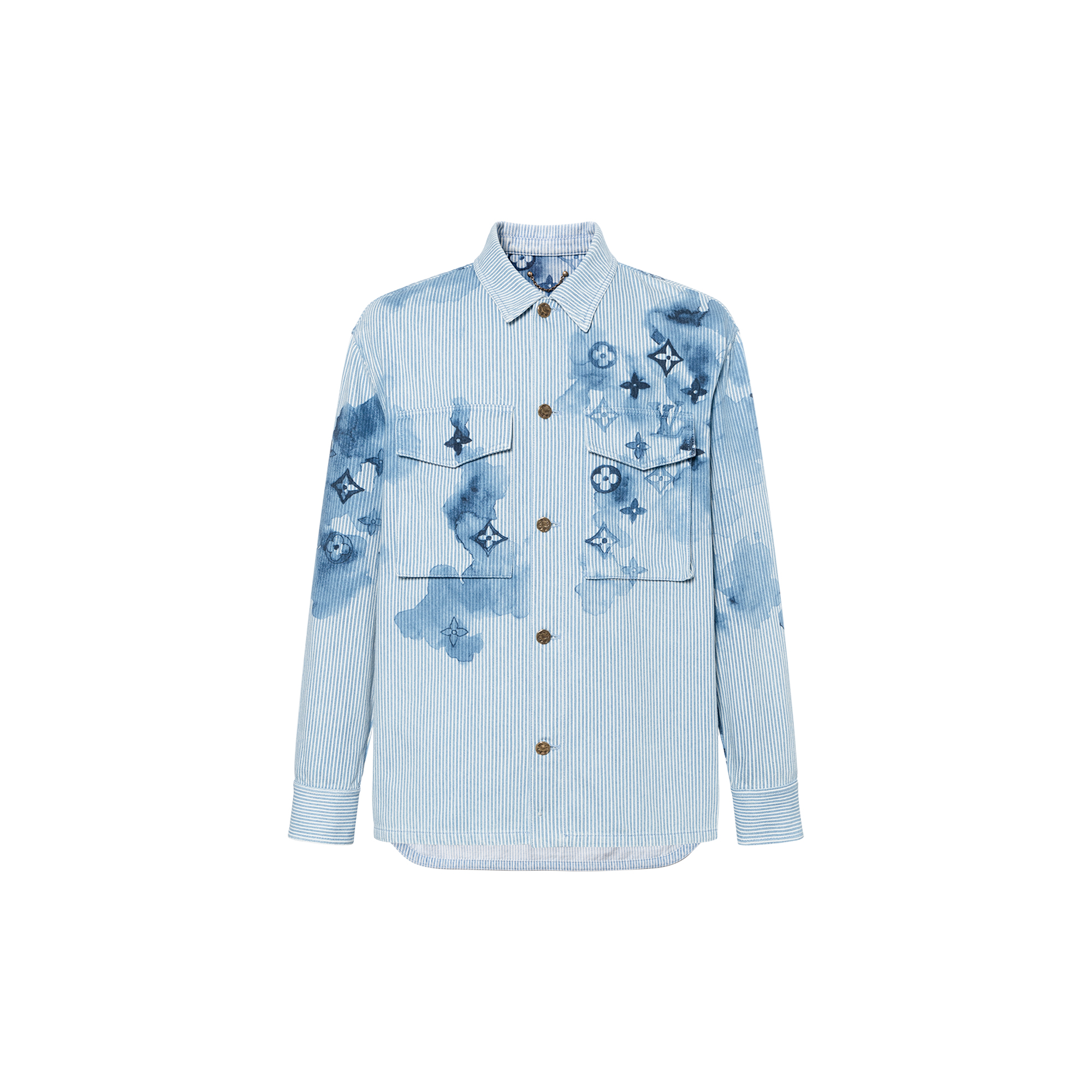 Louis Vuitton Striped Logo Print Long Sleeve Shirt Men’s Blue 1A8QYE