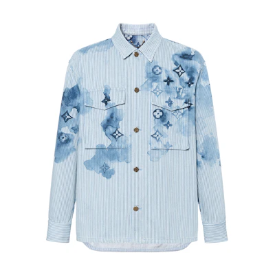 Louis Vuitton Striped Logo Print Long Sleeve Shirt Men’s Blue 1A8QYE