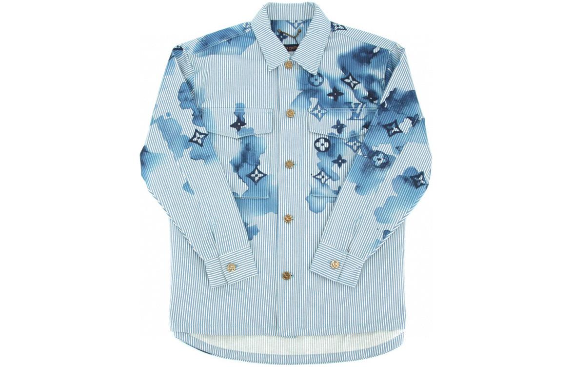 Order Camisa Azul de Hombre Louis Vuitton a Rayas con Logo Impreso de Manga Larga. 1A8QYE