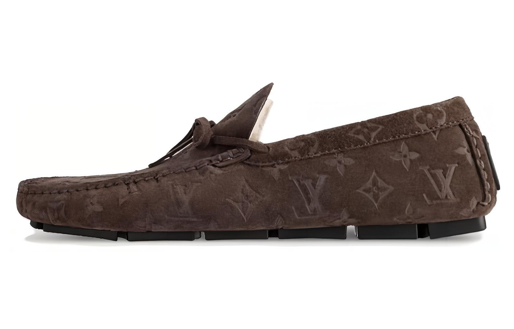 Louis Vuitton Suede Round-Toe Slip-On Loafers 'Brown' 1ACF93