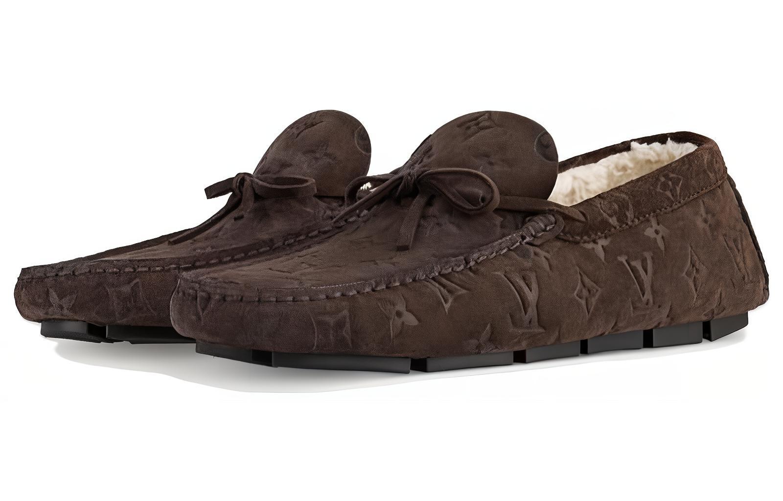 LV Suede Round-Toe Slip-On Loafers 'Brown' 圖 3