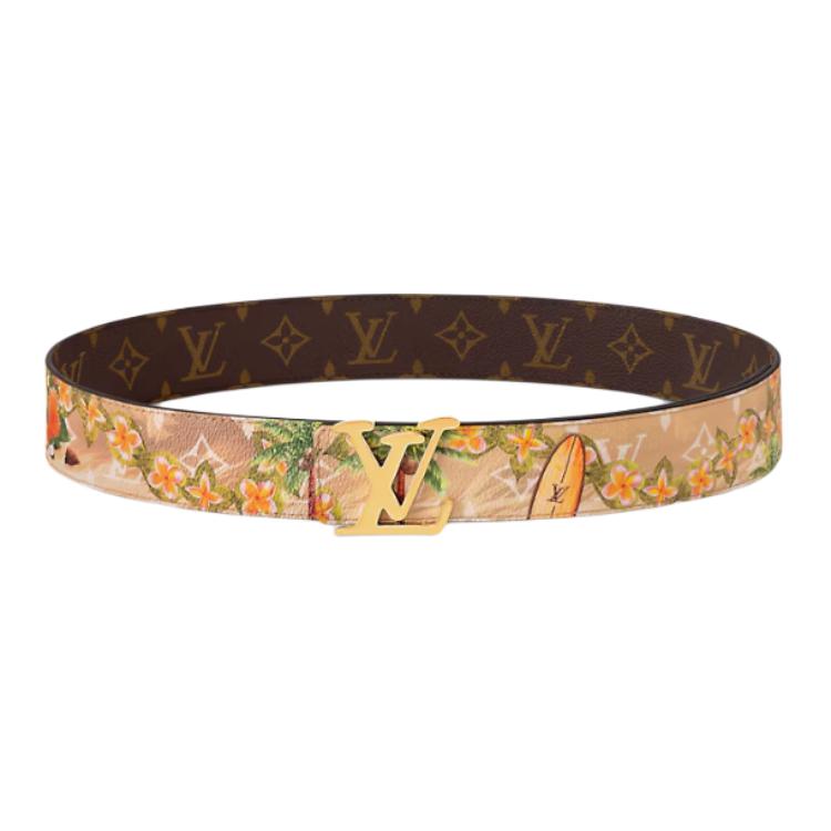 LOUIS VUITTON Surf Pattern Canvas Leather Belt Beige 4cm Width Men m8639t