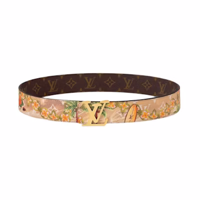 LOUIS VUITTON Surf Pattern Canvas Leather Belt Beige 4cm Width Men m8639t