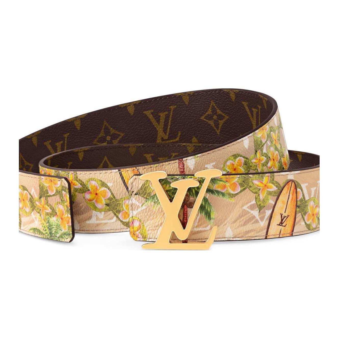 LOUIS VUITTON Surf Pattern Canvas Leather Belt Beige 4cm Width Men m8639t 圖 3