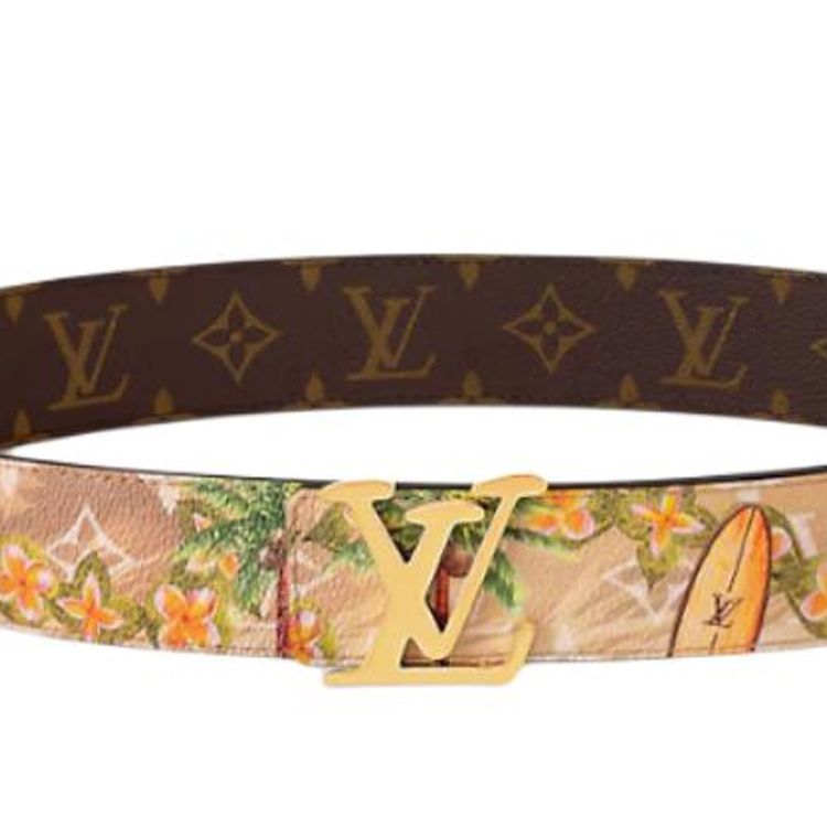 LOUIS VUITTON Surf Pattern Canvas Leather Belt Beige 4cm Width Men m8639t 圖 4