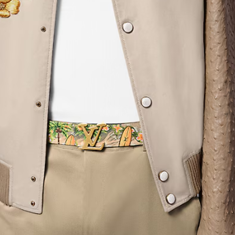 LOUIS VUITTON Surf Pattern Canvas Leather Belt Beige 4cm Width Men m8639t 圖 5