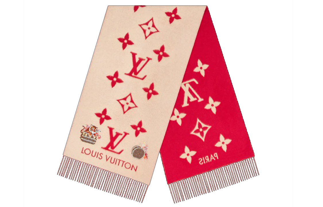 LOUIS VUITTON Tassel Goat Cashmere Scarf Unisex M77385