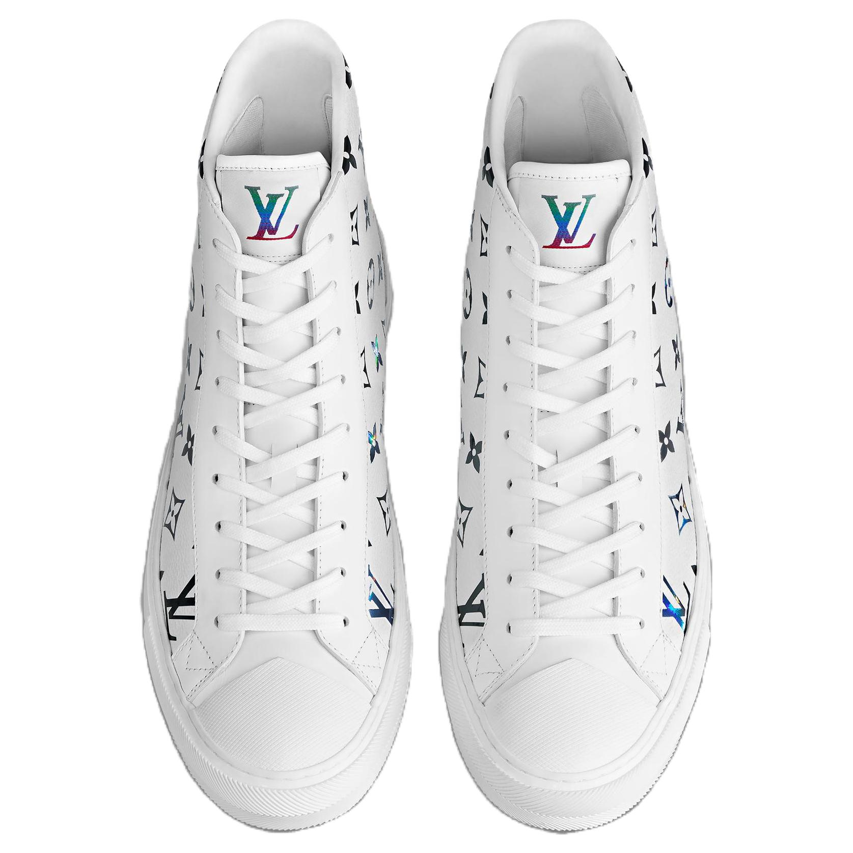 Shop Louis Vuitton Tattoo Ankle Sneakers 'Putih dengan Monogram Berwarna-warni' 1A8KH6