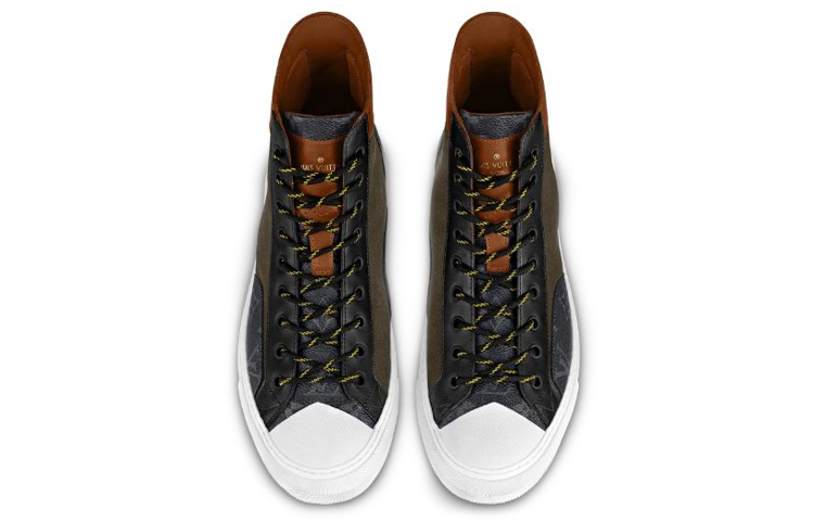 Shop Louis Vuitton 路易威登 Tattoo Monogram 小牛皮高筒運動鞋 黑棕