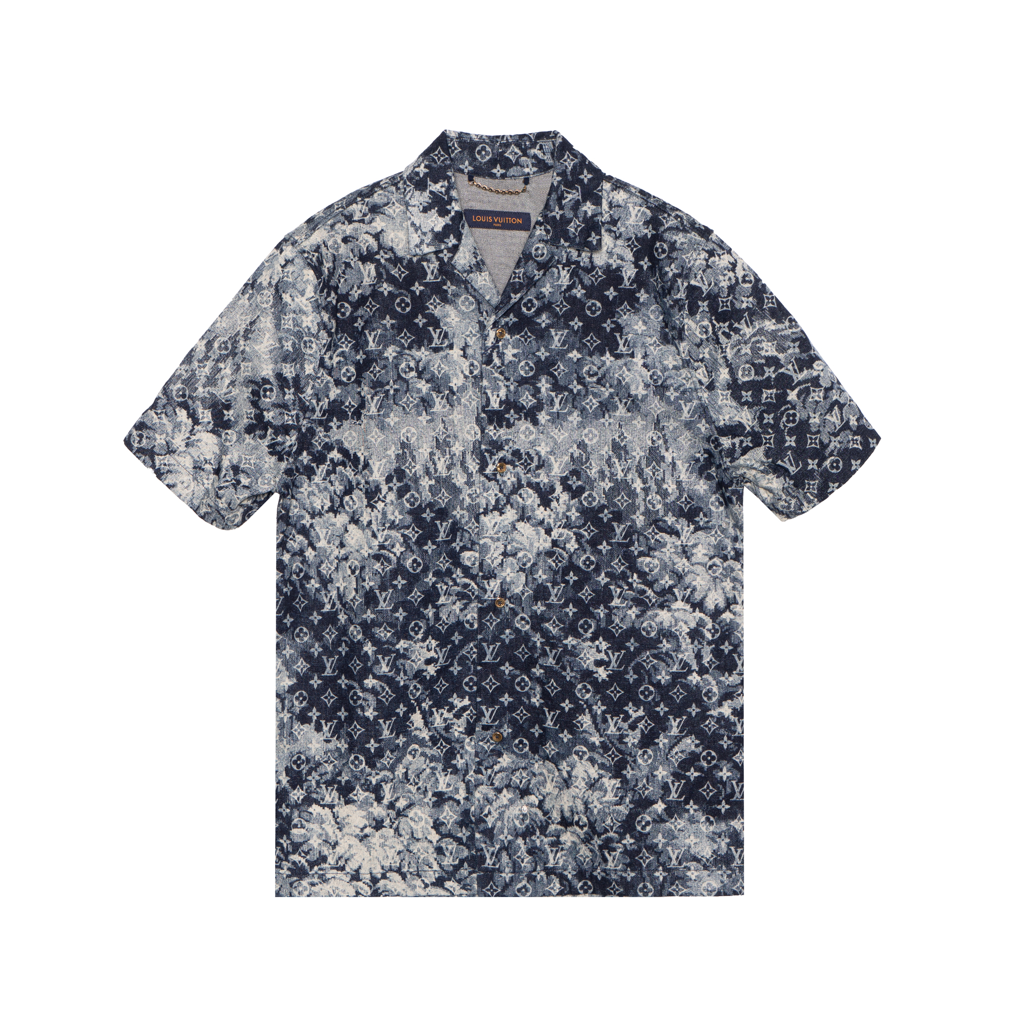 Order LOUIS VUITTON Kemeja Pria Logo Tie-Dye Lengan Pendek Warna Denim Biru 1A8HGH