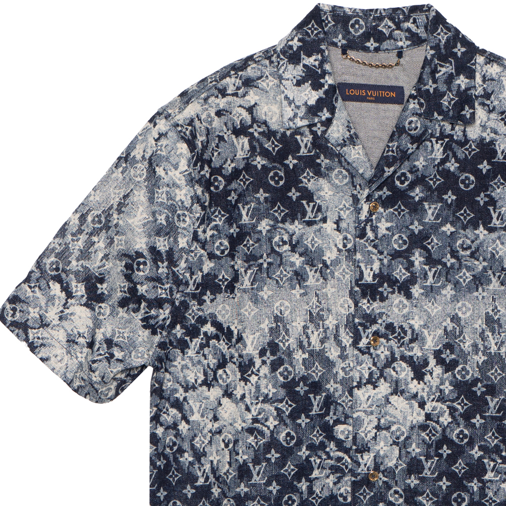 Cheap LOUIS VUITTON Kemeja Pria Logo Tie-Dye Lengan Pendek Warna Denim Biru 1A8HGH