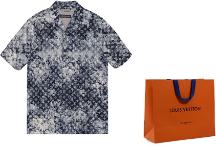 LOUIS VUITTON Kemeja Pria Logo Tie-Dye Lengan Pendek Warna Denim Biru 1A8HGH 1