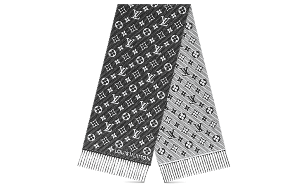LOUIS VUITTON TOUJOURS Scarf Monogram Reversible Fringe Wool Unisex Gray M77406 圖 2