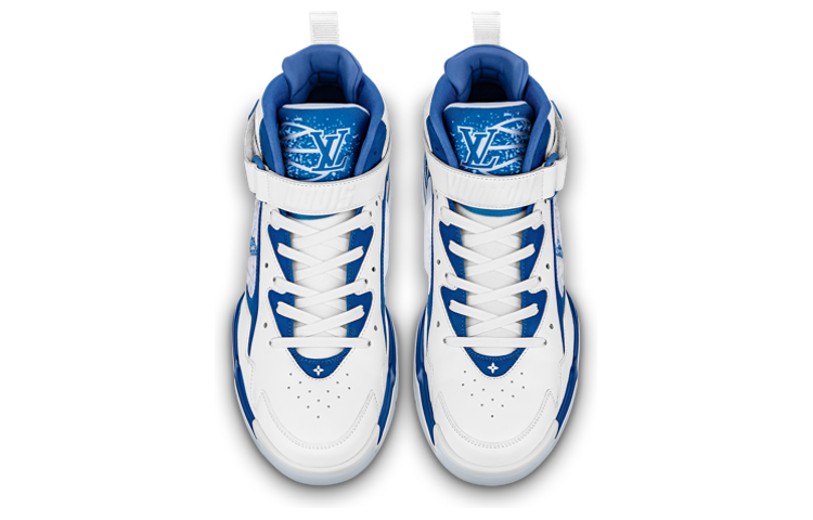 Shop LOUIS VUITTON Trainer 2 牛皮 系帶 中筒 運動休閒鞋 男款 白藍色