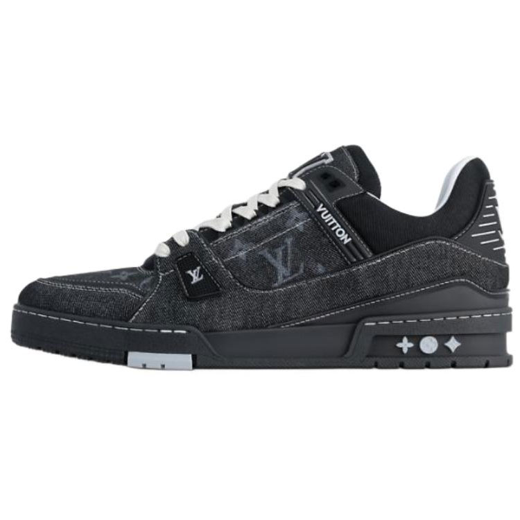 Louis Vuitton Trainer Low-Top Sneakers Black Denim Casual Shoes 1AHSZL