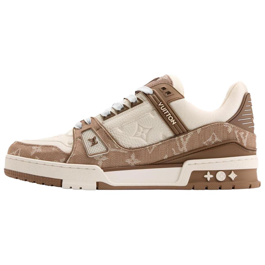 Louis Vuitton Trainer Low-Top Sneakers Men’s Leather Beige Brown Casual Shoes 1AJAHB