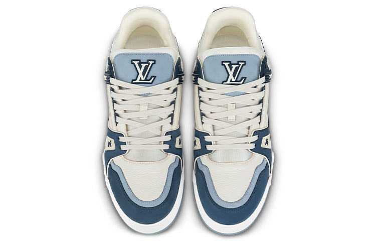 Lookbook LOUIS VUITTON Trainer 小牛皮 圓頭繫帶 低筒 板鞋 男女同款 藍白