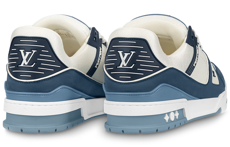 Shop LOUIS VUITTON Trainer 小牛皮 圓頭繫帶 低筒 板鞋 男女同款 藍白