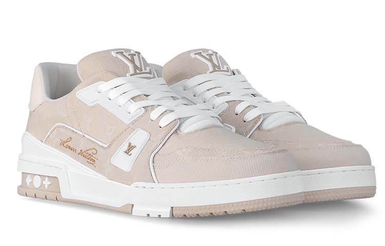 Lookbook LOUIS VUITTON Trainer 牛仔布 圓頭繫帶 低筒 板鞋 男款 米色