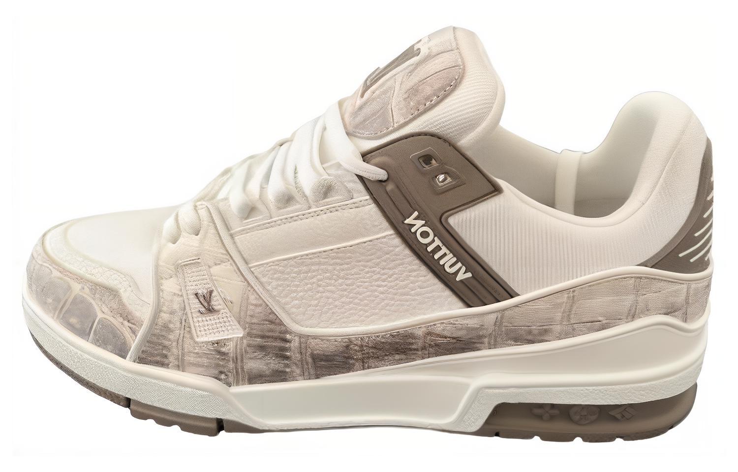 Buy LV 品牌訓練師 喜馬拉雅 鱷魚皮 圓頭綁帶 低筒 帆布鞋 男女通款 棕色