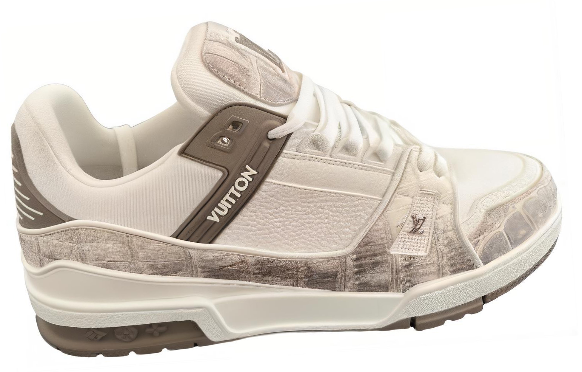 Lookbook LV 品牌訓練師 喜馬拉雅 鱷魚皮 圓頭綁帶 低筒 帆布鞋 男女通款 棕色