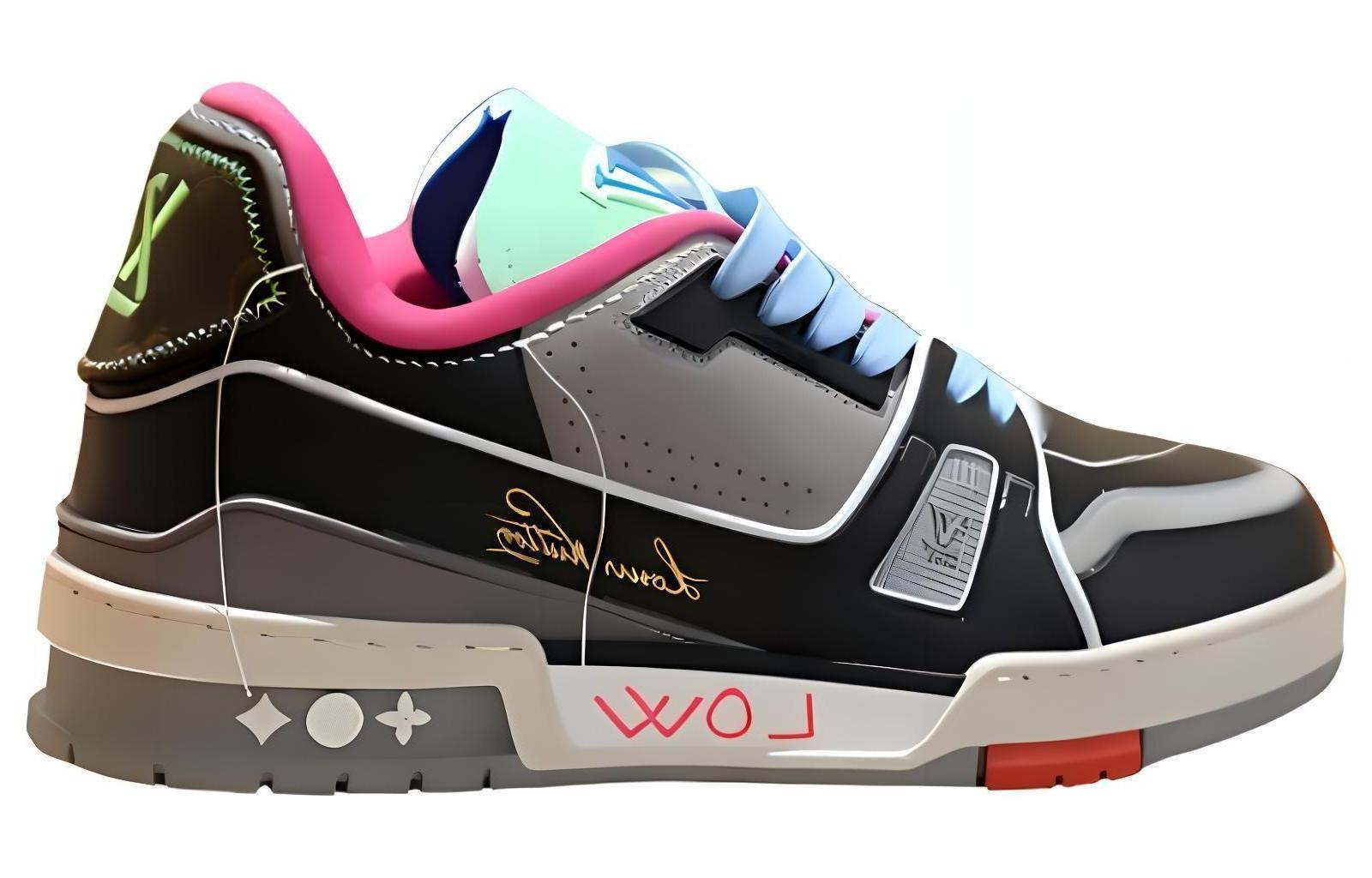 Order LOUIS VUITTON Trainer 泰國限定 圓頭系帶 耐磨 低幫 板鞋 男女同款 黑灰色