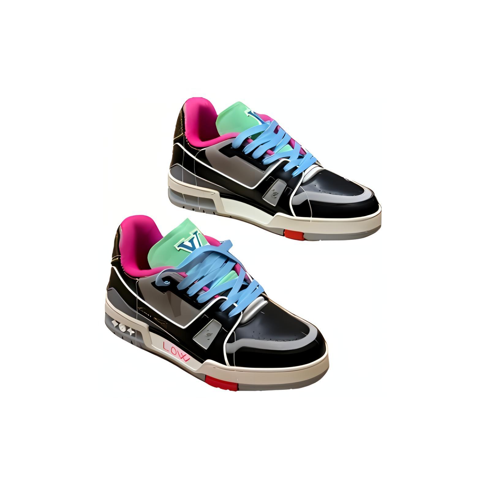 Lookbook LOUIS VUITTON Trainer 泰國限定 圓頭系帶 耐磨 低幫 板鞋 男女同款 黑灰色
