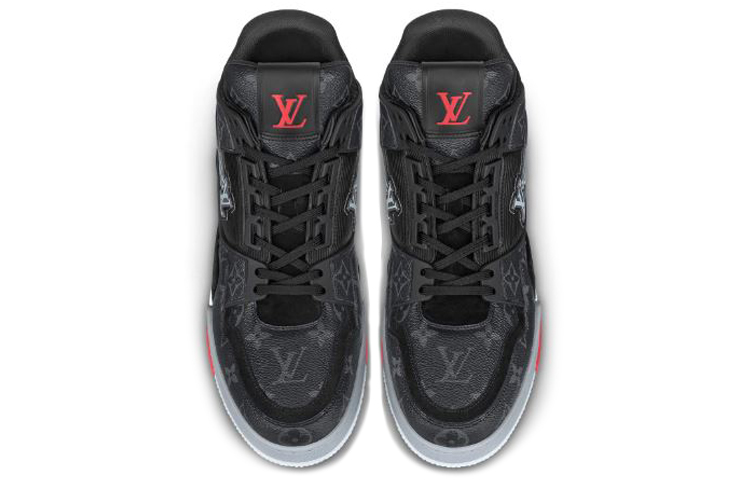 Shop Zapatillas Louis Vuitton Trainer 'Monograma Negro Rojo' 1A8AAA