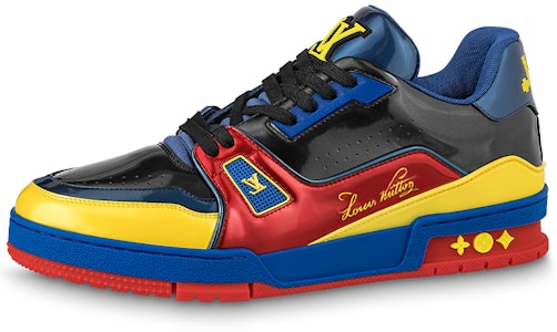 路易威登 皮革 低幫休閒 時尚板鞋 男款 黑藍黃 Buy 路易威登 皮革 低幫休閒 時尚板鞋 男款 黑藍黃